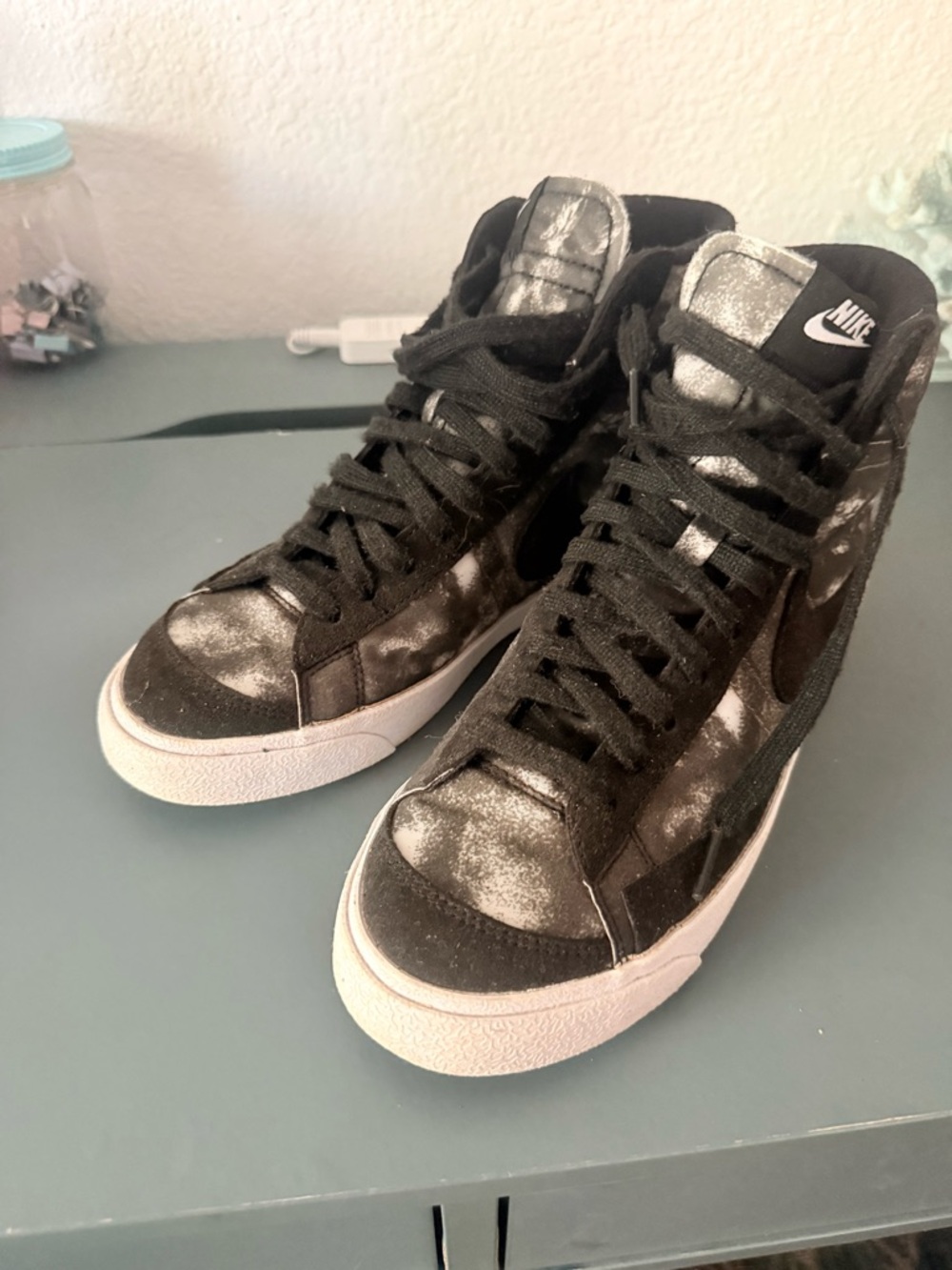 Nike Women's Black and Silver Tie dye High-Top Sneakers